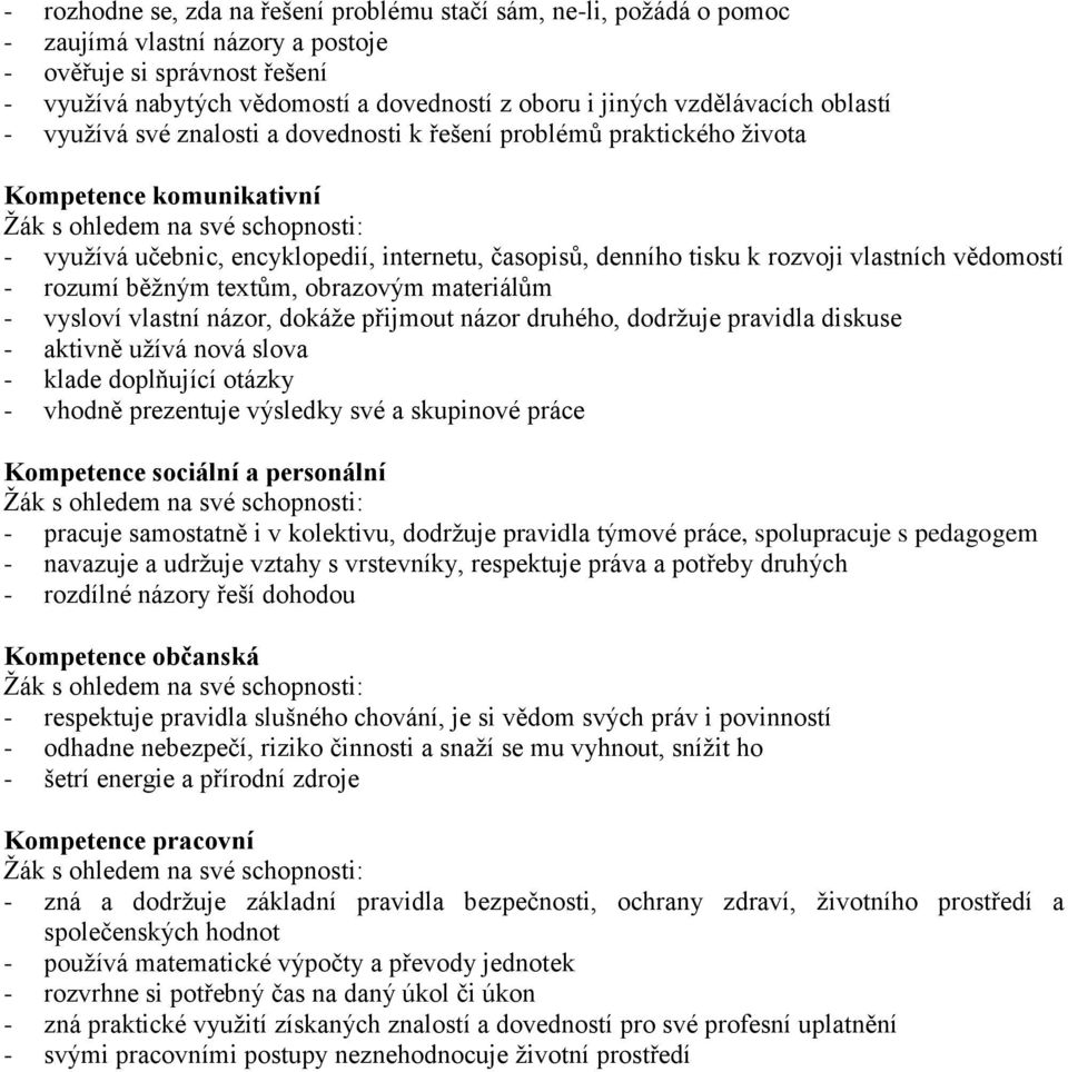 vlastních vědomostí - rozumí běžným textům, obrazovým materiálům - vysloví vlastní názor, dokáže přijmout názor druhého, dodržuje pravidla diskuse - aktivně užívá nová slova - klade doplňující otázky