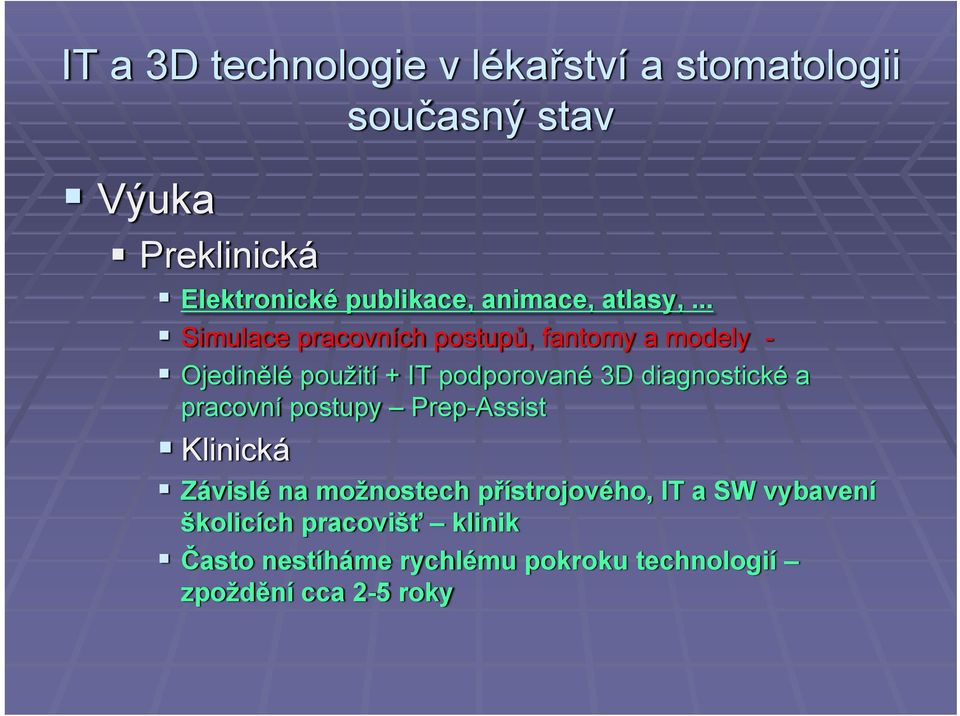 .. Simulace pracovních postupů, fantomy a modely - Ojedinělé použití + IT podporované 3D diagnostické