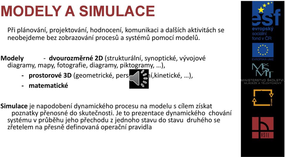 Modely - dvourozměrné 2D (strukturální, synoptické, vývojové diagramy, mapy, fotografie, diagramy, piktogramy, ), - prostorové 3D (geometrické,