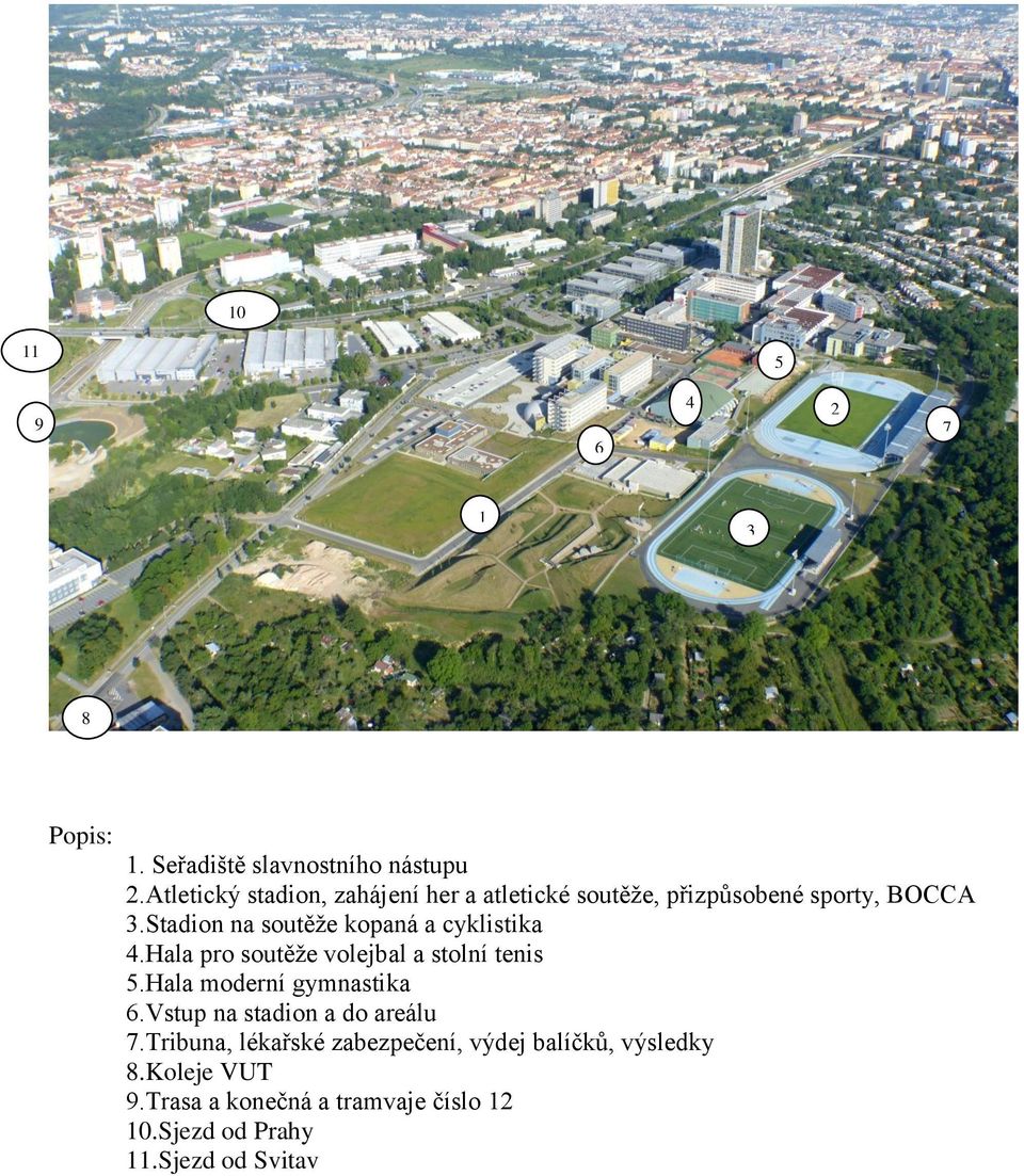 Stadion na soutěže kopaná a cyklistika 4.Hala pro soutěže volejbal a stolní tenis 5.