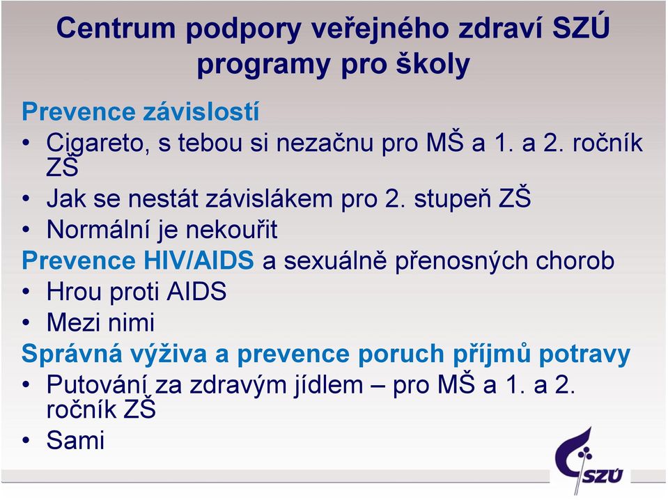 stupeň ZŠ Normální je nekouřit Prevence HIV/AIDS a sexuálně přenosných chorob Hrou proti AIDS