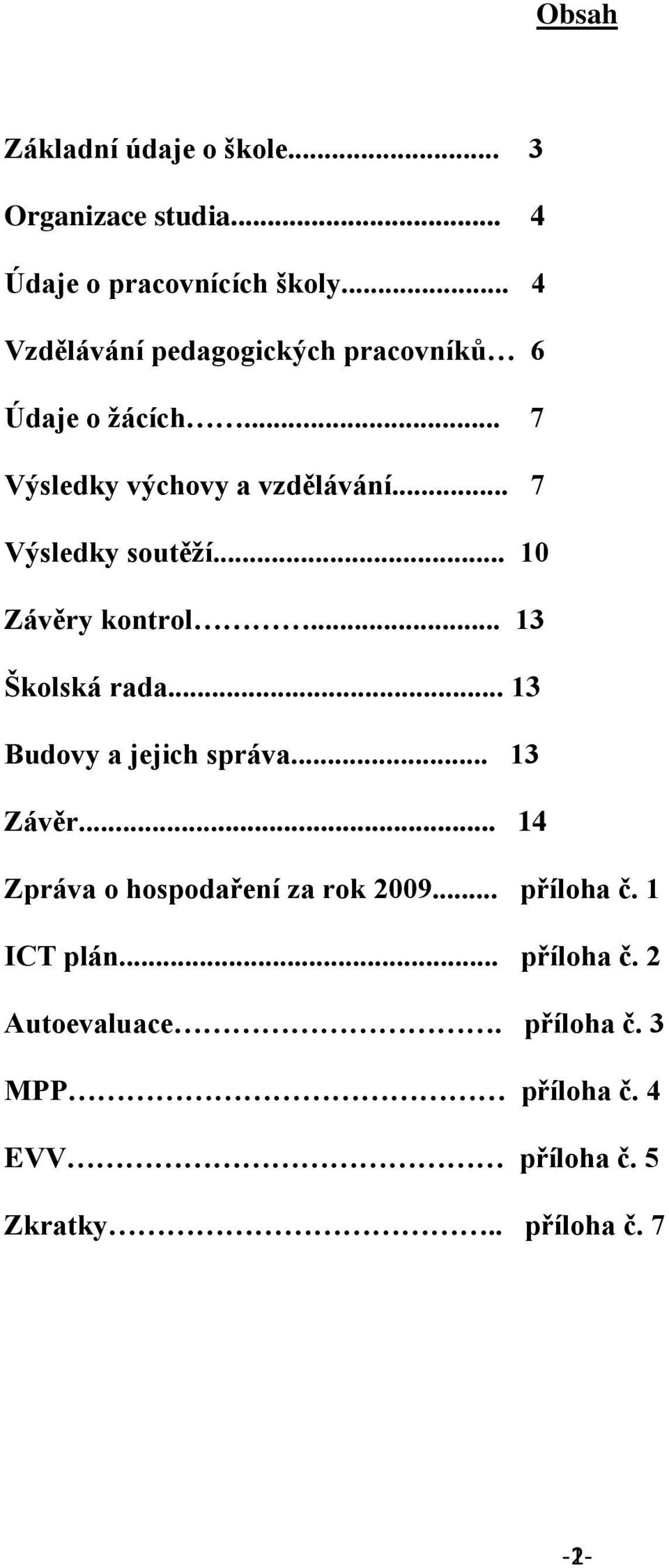 .. 7 Výsledky soutěží... 10 Závěry kontrol... 13 Školská rada... 13 Budovy a jejich správa... 13 Závěr.