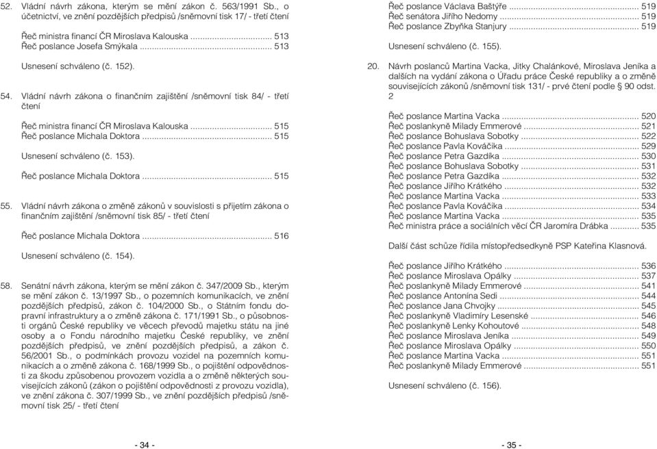 .. 515 Řeč poslance Michala Doktora... 515 Usnesení schváleno (č. 153). Řeč poslance Michala Doktora... 515 55.