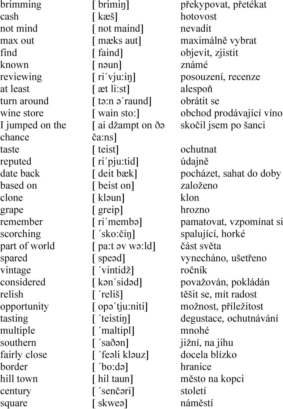 raund] [ wain sto:] [ ai džampt on ðə ča:ns] [ teist] [ ri pju:tid] [ deit bæk] [ beist on] [ kləun] [ greip] [ ri membə] [ sko:čiŋ] [ pa:t əv wə:ld] [ speəd] [ vintidž] [ kən sidəd] [ reliš] [ opə