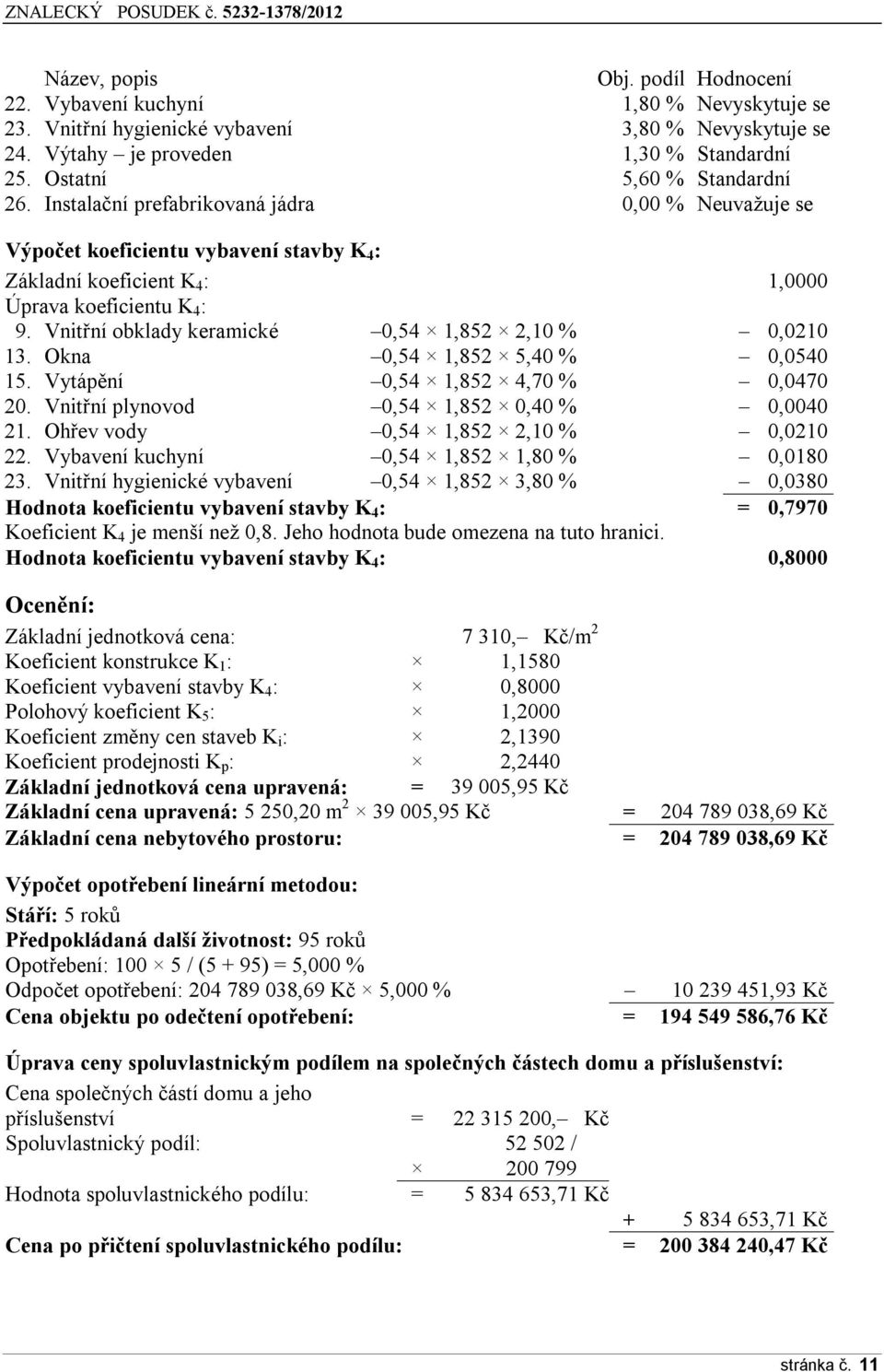 Instalační prefabrikvaná jádra 0,00 % Neuvažuje se Výpčet keficientu vybavení stavby K 4 : Základní keficient K 4 : 1,0000 Úprava keficientu K 4 : 9.