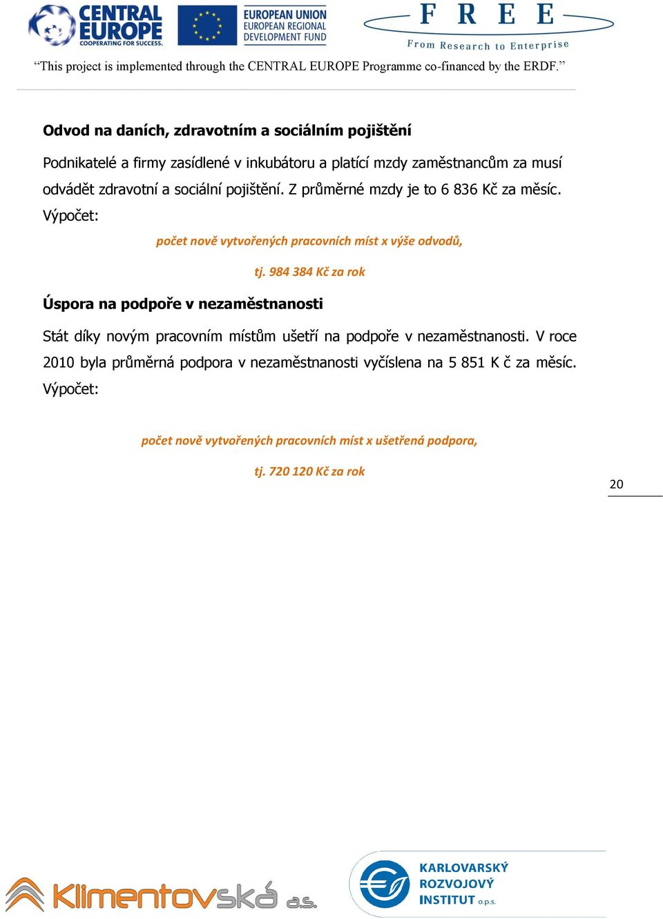 984 384 Kč za rok Úspora na podpoře v nezaměstnanosti Stát díky novým pracovním místům ušetří na podpoře v nezaměstnanosti.