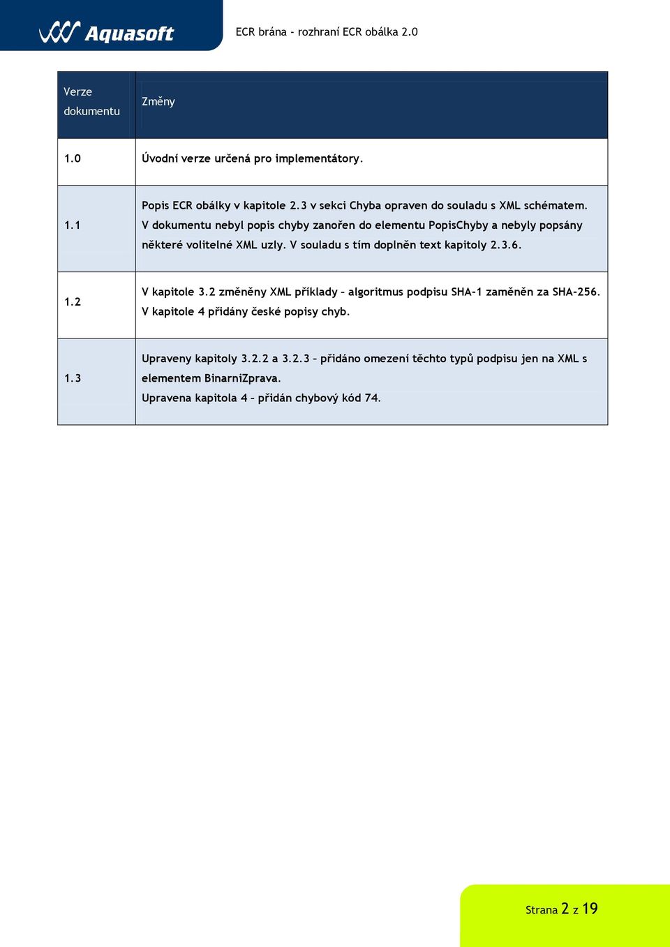 V dokumentu nebyl popis chyby zanořen do elementu PopisChyby a nebyly popsány některé volitelné XML uzly. V souladu s tím doplněn text kapitoly 2.3.