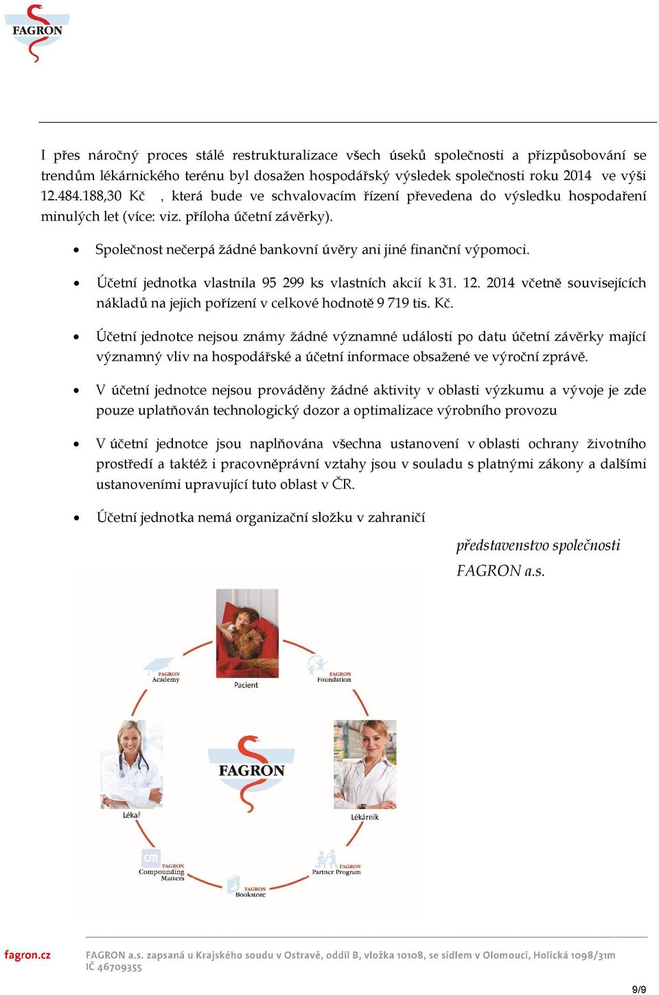 Účetní jednotka vlastnila 95 299 ks vlastních akcií k 31. 12. 2014 včetně souvisejících nákladů na jejich pořízení v celkové hodnotě 9 719 tis. Kč.