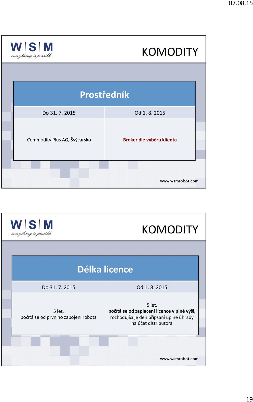 robota 5 let, počítá se od zaplacení licence v plné výši,