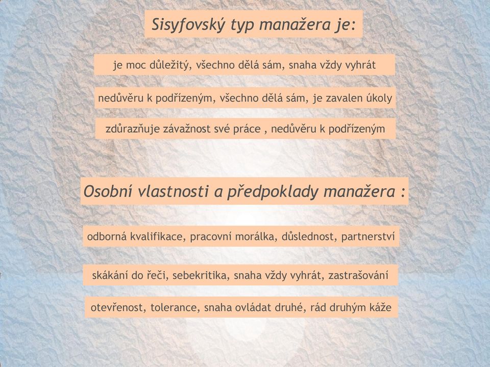 vlastnosti a předpoklady manažera : odborná kvalifikace, pracovní morálka, důslednost, partnerství