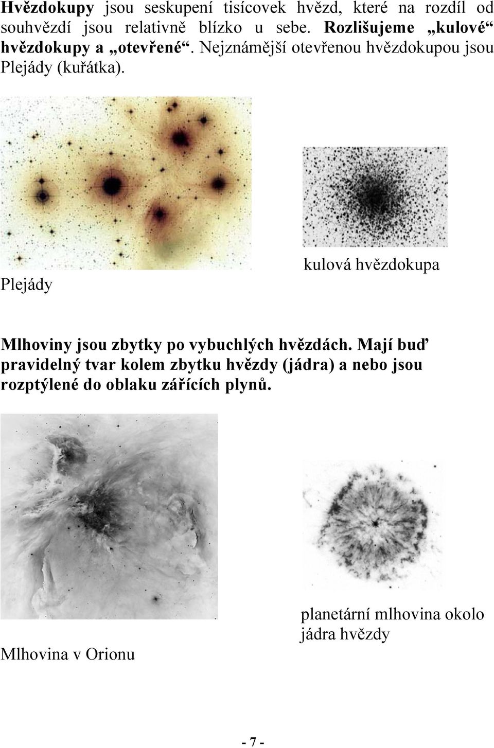 Plejády kulová hvězdokupa Mlhoviny jsou zbytky po vybuchlých hvězdách.