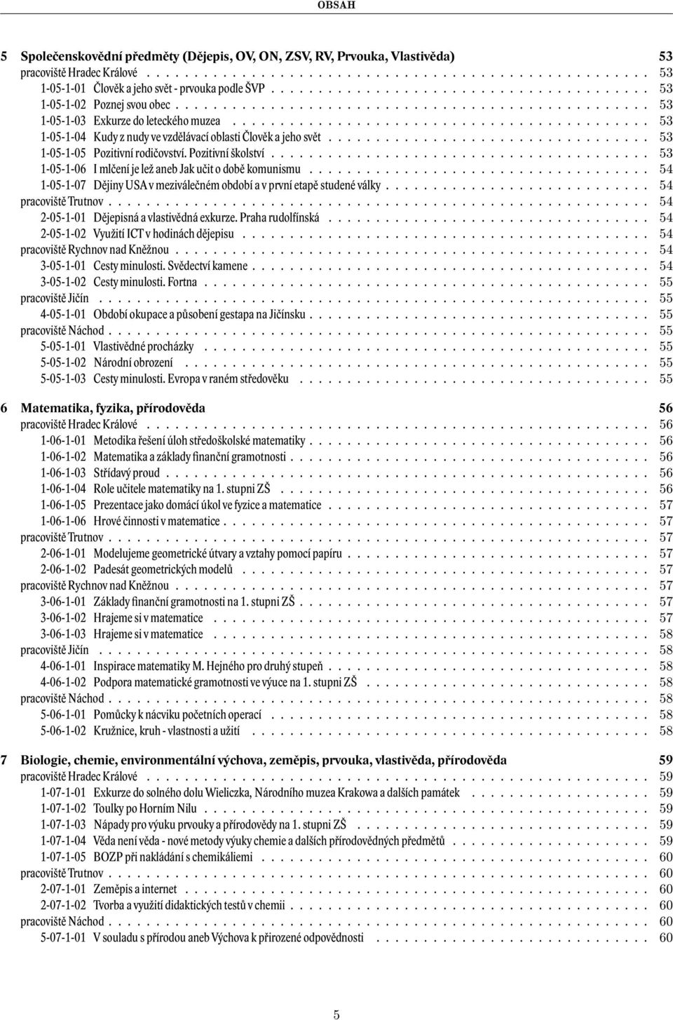 ........................................... 53 1-05-1-04 Kudy z nudy ve vzdělávací oblasti Člověk a jeho svět.................................. 53 1-05-1-05 Pozitivní rodičovství. Pozitivní školství.