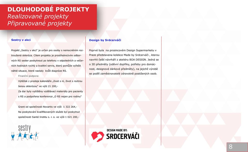 diagnóze RS. Finanční podpora: Poprvé byla na prosincovém Design Supermarketu v Praze představena kolekce Made by Srdcerváči, kterou navrhli čeští návrháři z ateliéru BOA DESIGN.