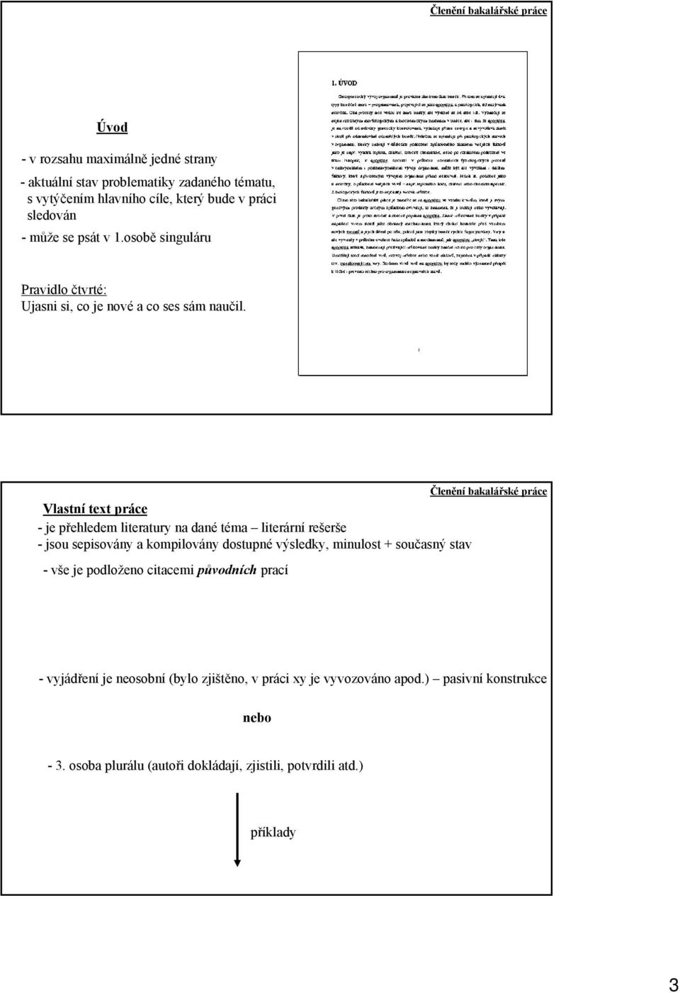 Vlastní text práce -je přehledem literatury na dané téma literární rešerše - jsou sepisovány a kompilovány dostupné výsledky, minulost + současný