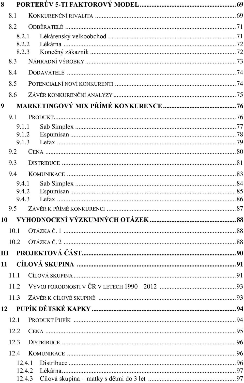 .. 78 9.1.3 Lefax... 79 9.2 CENA... 80 9.3 DISTRIBUCE... 81 9.4 KOMUNIKACE... 83 9.4.1 Sab Simplex... 84 9.4.2 Espumisan... 85 9.4.3 Lefax... 86 9.5 ZÁVĚR K PŘÍMÉ KONKURENCI.