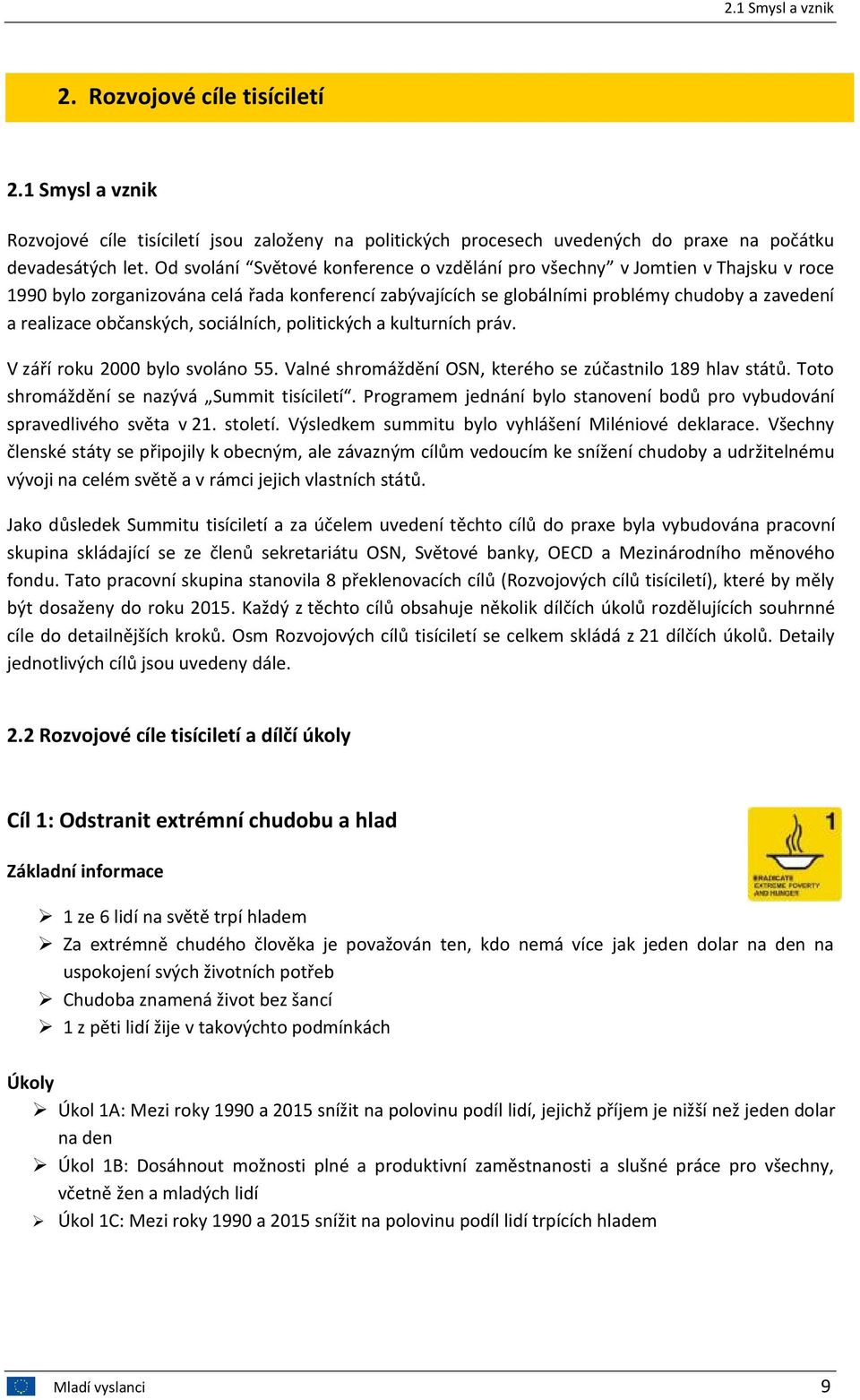 občanských, sociálních, politických a kulturních práv. V září roku 2000 bylo svoláno 55. Valné shromáždění OSN, kterého se zúčastnilo 189 hlav států. Toto shromáždění se nazývá Summit tisíciletí.