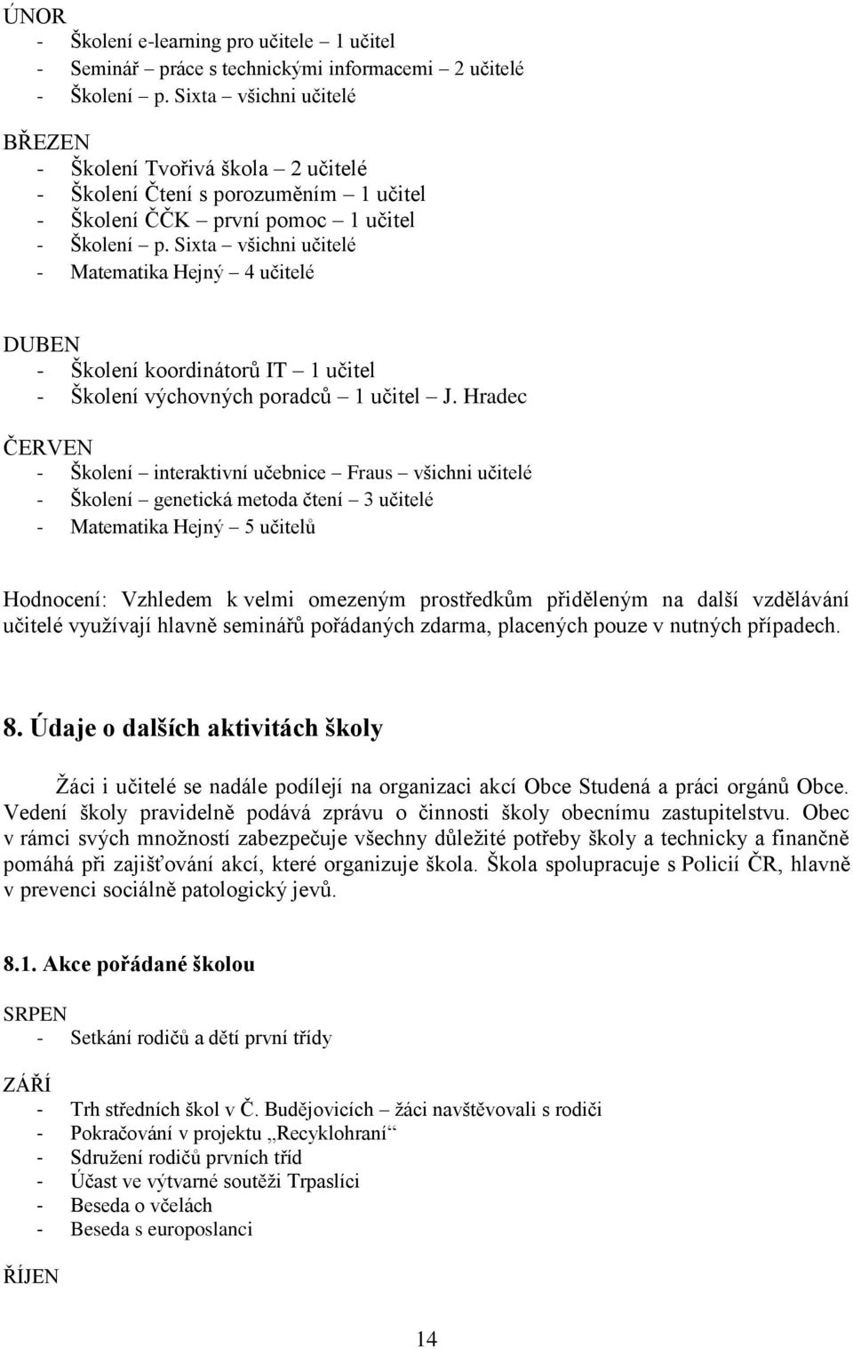 Sixta všichni učitelé - Matematika Hejný 4 učitelé DUBEN - Školení koordinátorů IT 1 učitel - Školení výchovných poradců 1 učitel J.