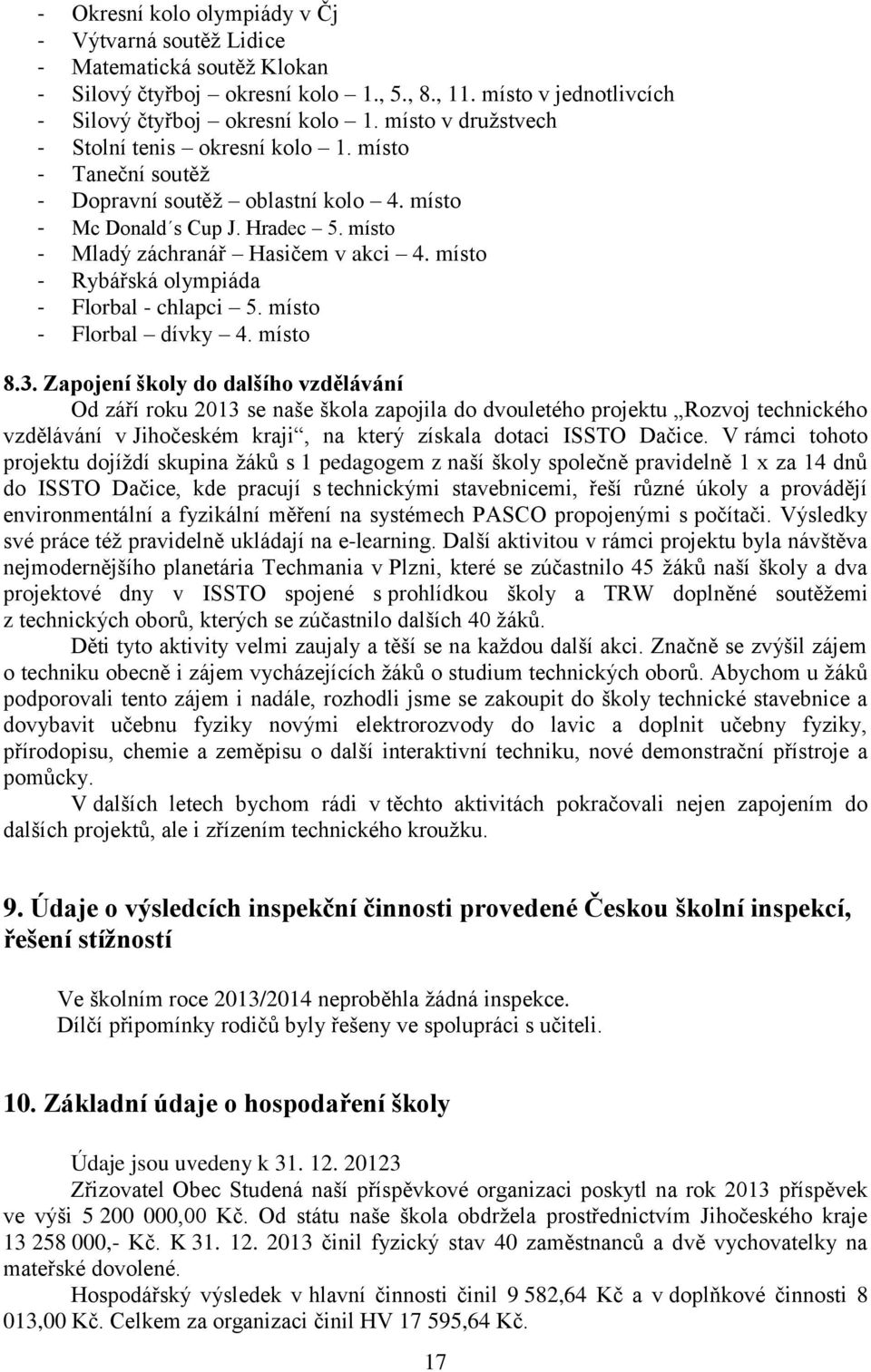 místo - Rybářská olympiáda - Florbal - chlapci 5. místo - Florbal dívky 4. místo 8.3.