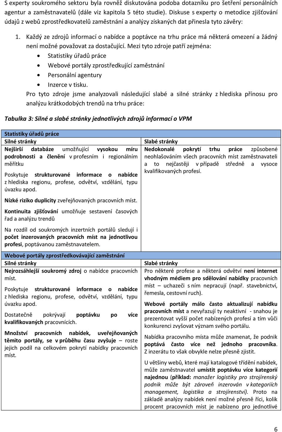 Každý ze zdrojů informací o nabídce a poptávce na trhu práce má některá omezení a žádný není možné považovat za dostačující.