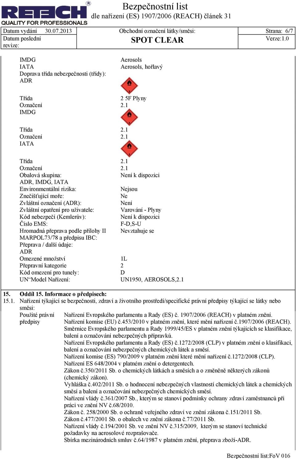 1 IATA Třída 2.