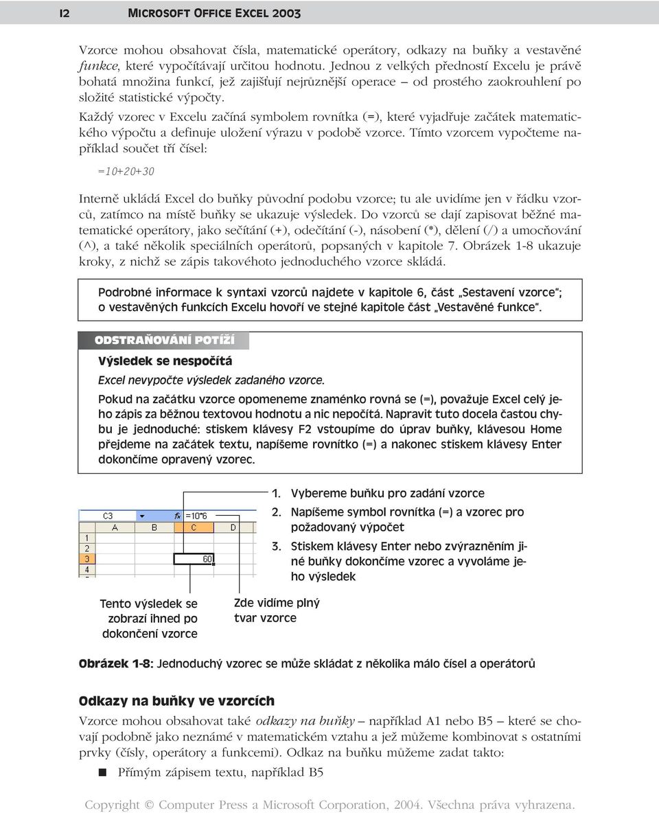 Každý vzorec v Excelu začíná symbolem rovnítka (=), které vyjadřuje začátek matematického výpočtu a definuje uložení výrazu v podobě vzorce.