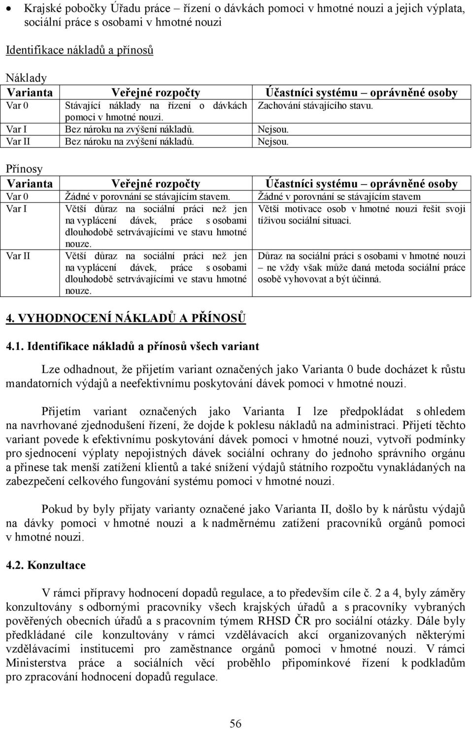 Přínosy Varianta Veřejné rozpočty Účastníci systému oprávněné osoby Var 0 Žádné v porovnání se stávajícím stavem.