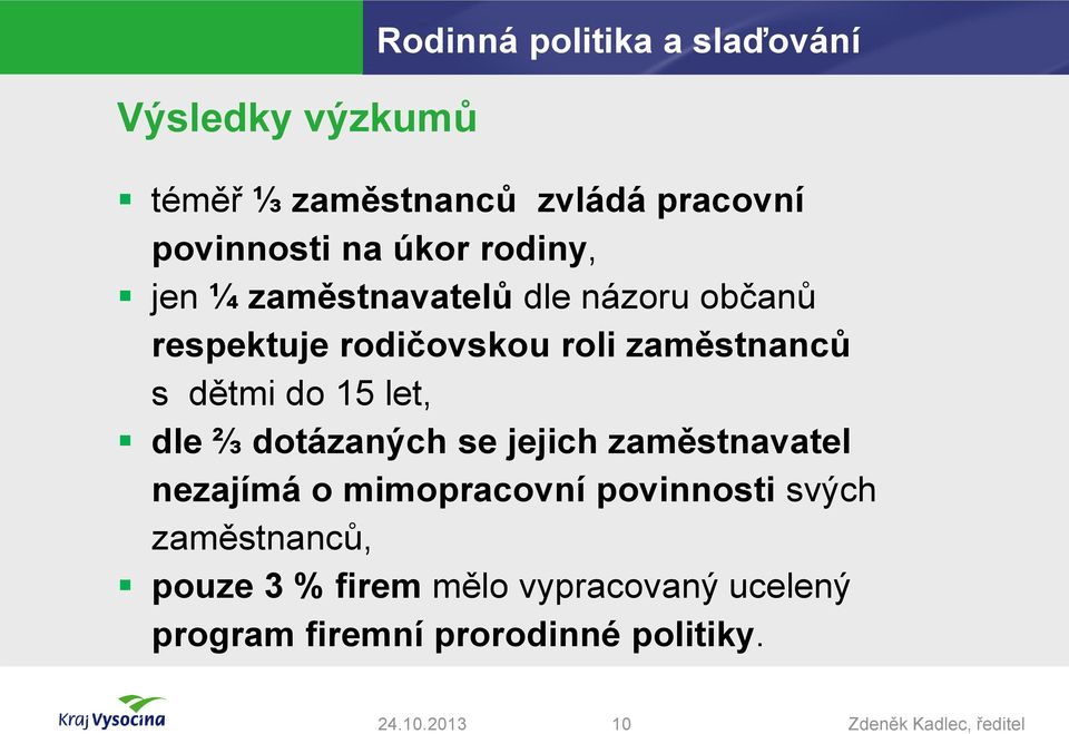 dětmi do 15 let, dle ⅔ dotázaných se jejich zaměstnavatel nezajímá o mimopracovní povinnosti