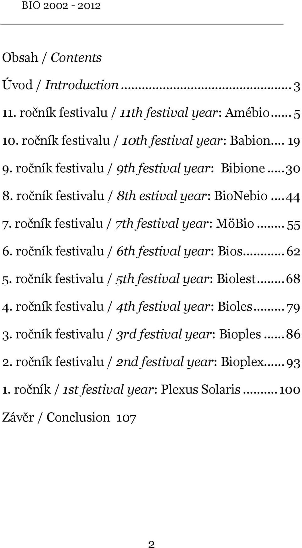 ročník festivalu / 6th festival year: Bios... 62 5. ročník festivalu / 5th festival year: Biolest... 68 4. ročník festivalu / 4th festival year: Bioles... 79 3.