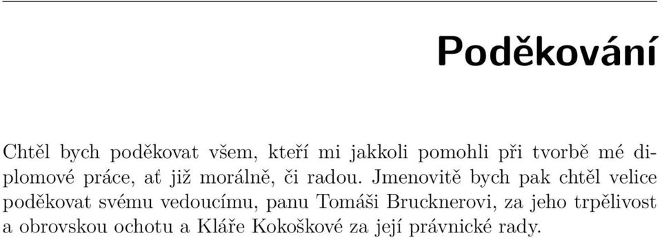 Jmenovitě bych pak chtěl velice poděkovat svému vedoucímu, panu Tomáši