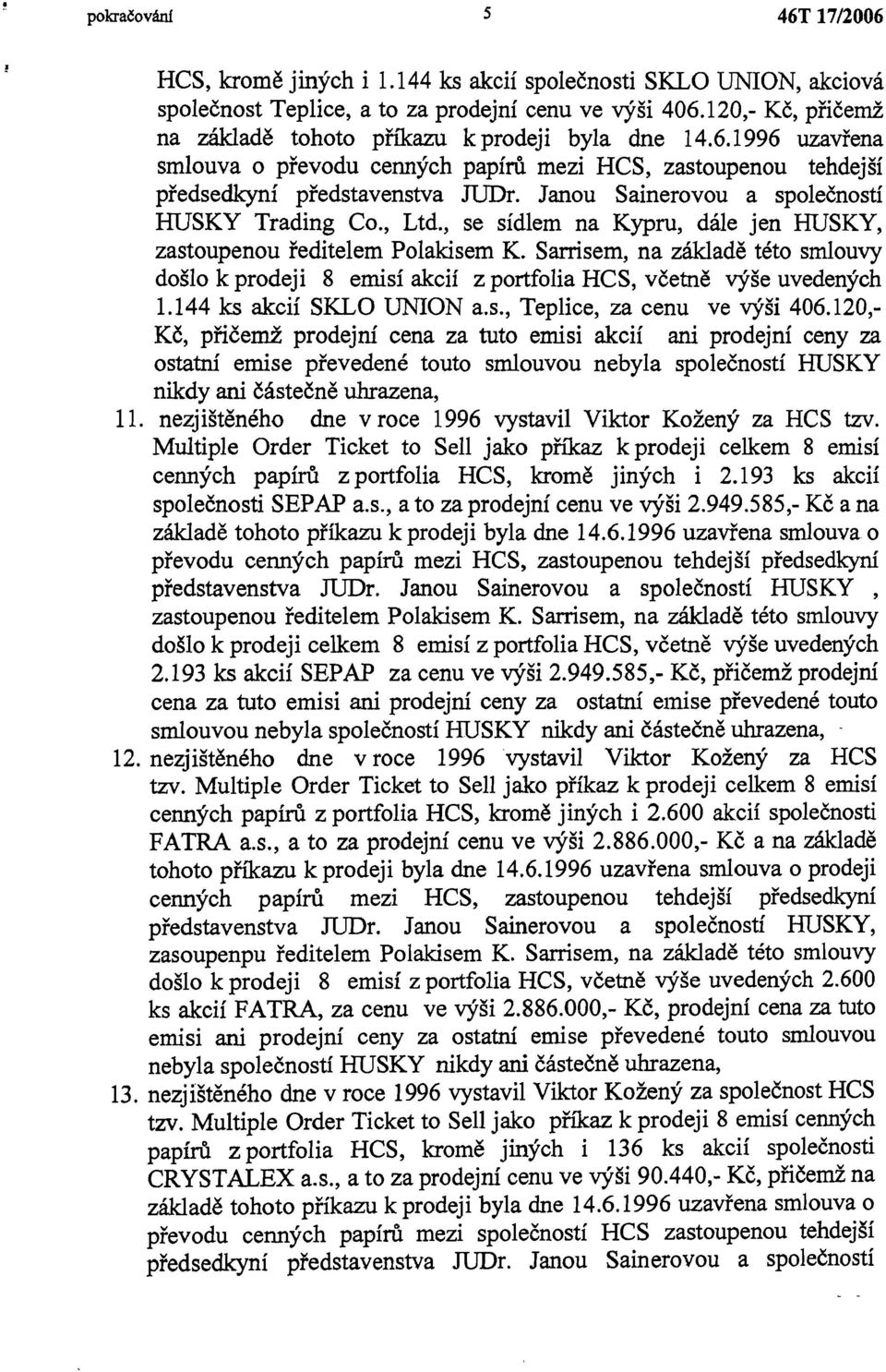 Janou Sainerovou a společností RUSKY Trading Co., Ltd., se sídlem na Kypru, dále jen RUSKY, zastoupenou ředitelem Polakisem K.