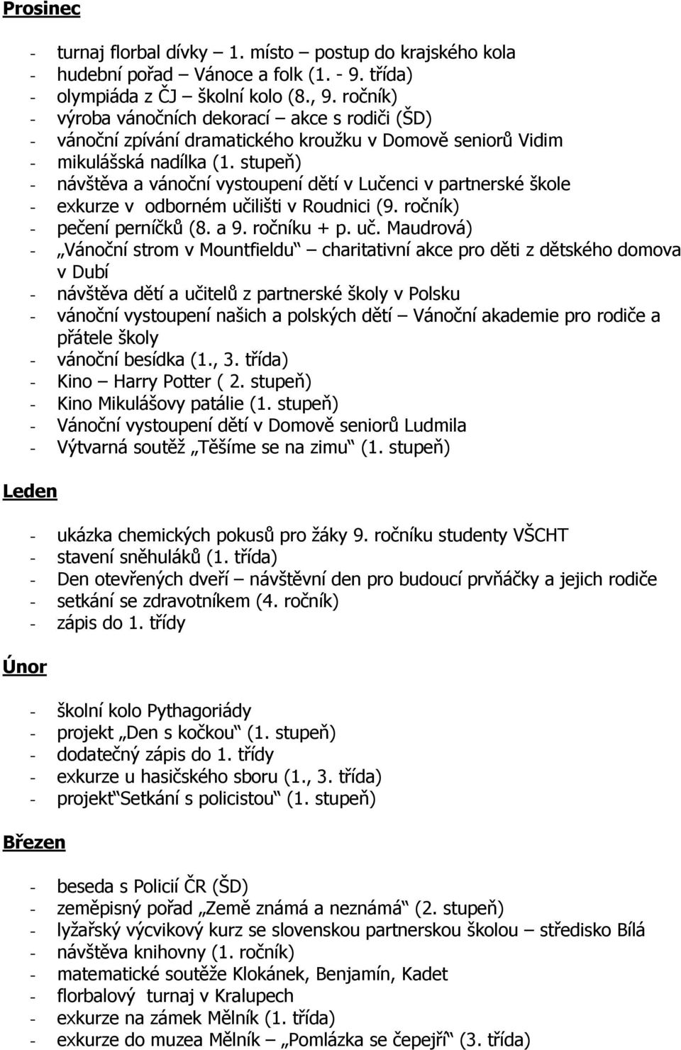 stupeň) - návštěva a vánoční vystoupení dětí v Lučenci v partnerské škole - exkurze v odborném uči