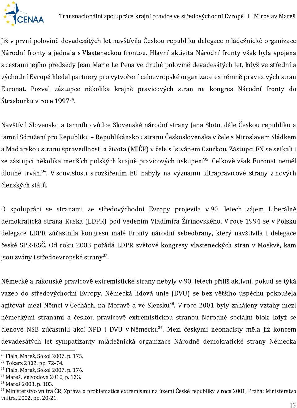 celoevropské organizace extrémně pravicových stran Euronat. Pozval zástupce několika krajně pravicových stran na kongres Národní fronty do Štrasburku v roce 1997 34.