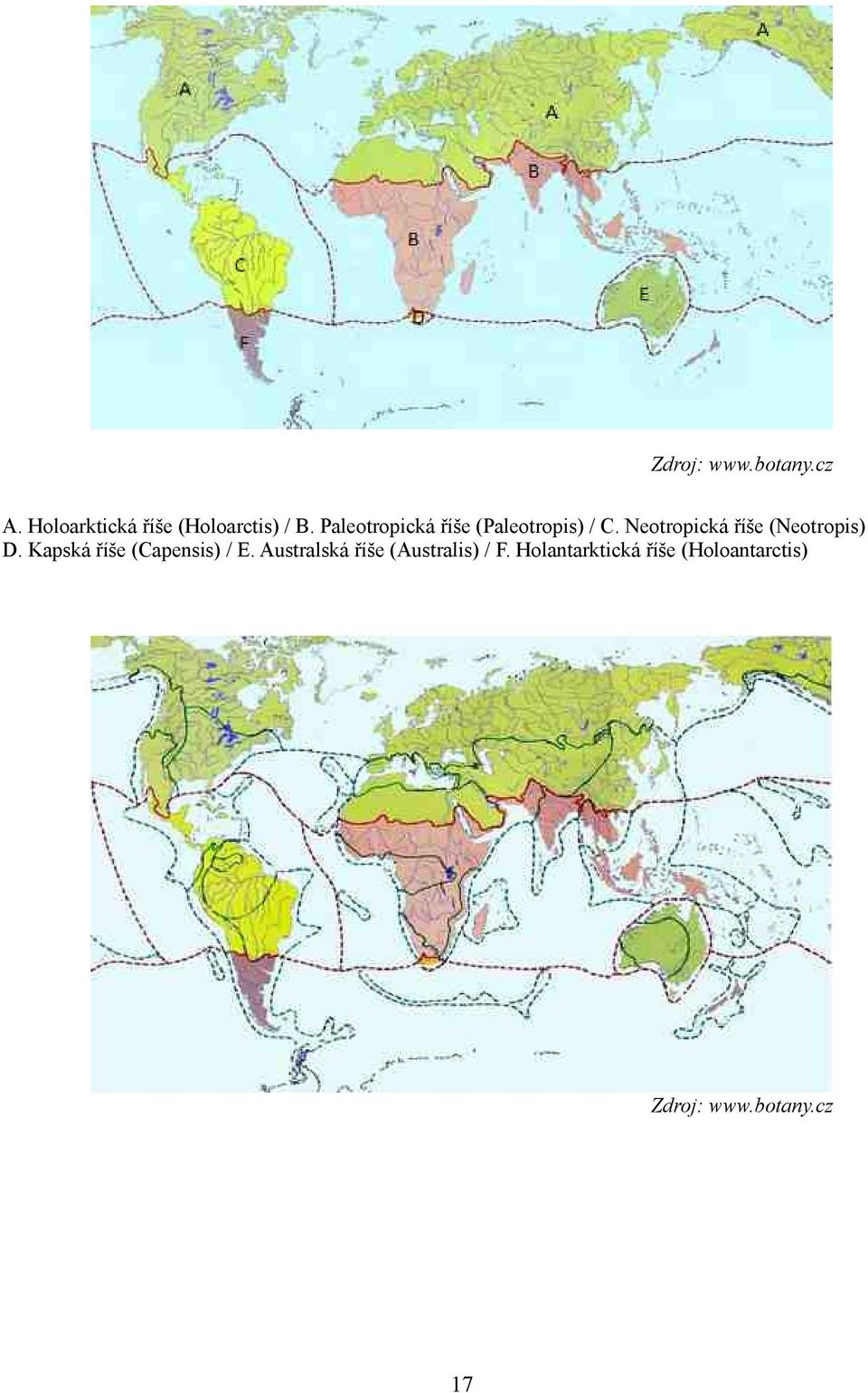 Neotropická říše (Neotropis) D. Kapská říše (Capensis) / E.