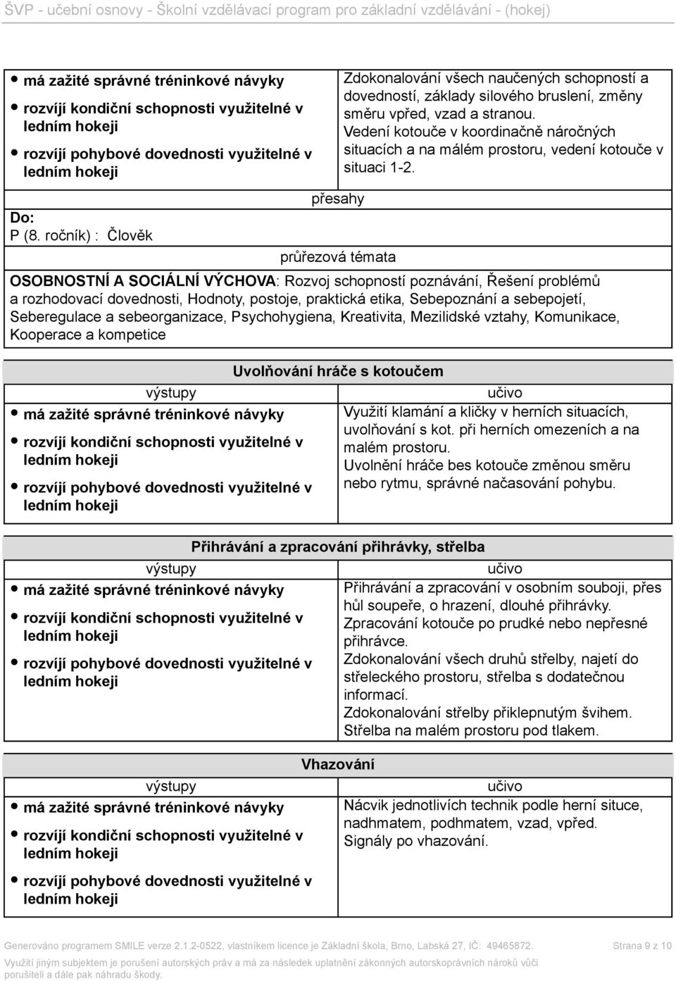 OSOBNOSTNÍ A SOCIÁLNÍ VÝCHOVA: Rozvoj schopností poznávání, Řešení problémů a rozhodovací dovednosti, Hodnoty, postoje, praktická etika, Sebepoznání a sebepojetí, Seberegulace a sebeorganizace,