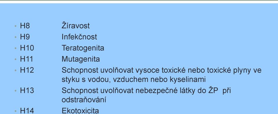 plyny ve styku s vodou, vzduchem nebo kyselinami Schopnost