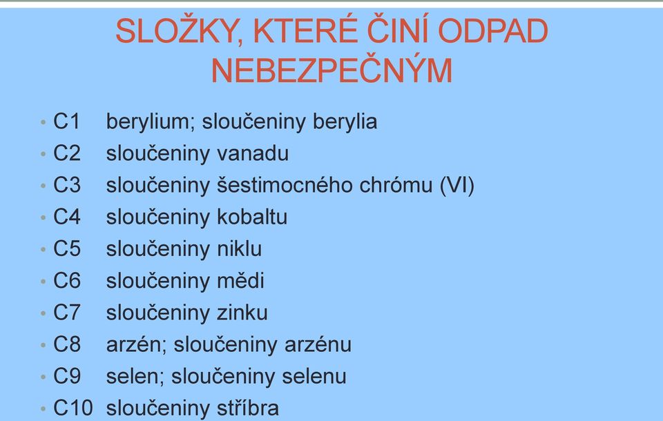 kobaltu C5 sloučeniny niklu C6 sloučeniny mědi C7 sloučeniny zinku C8