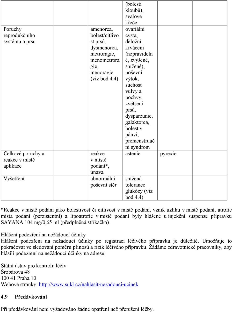 zvětšení prsů, dyspareunie, galaktorea, bolest v pánvi, premenstruač ní syndrom astenie snížená tolerance glukózy (viz bod 4.