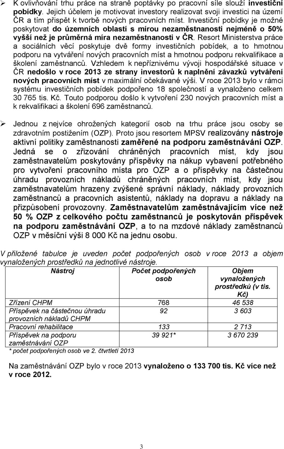 Investiční pobídky je možné poskytovat do územních oblastí s mírou nezaměstnanosti nejméně o 50% vyšší než je průměrná míra nezaměstnanosti v ČR.