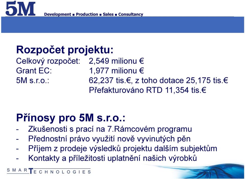 Rámcovém programu - Přednostní právo využití nově vyvinutých pěn - Příjem z prodeje výsledků