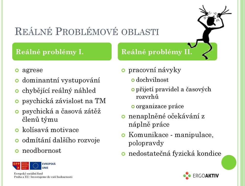 členů týmu kolísavá motivace odmítání dalšího rozvoje neodbornost Reálné problémy II.