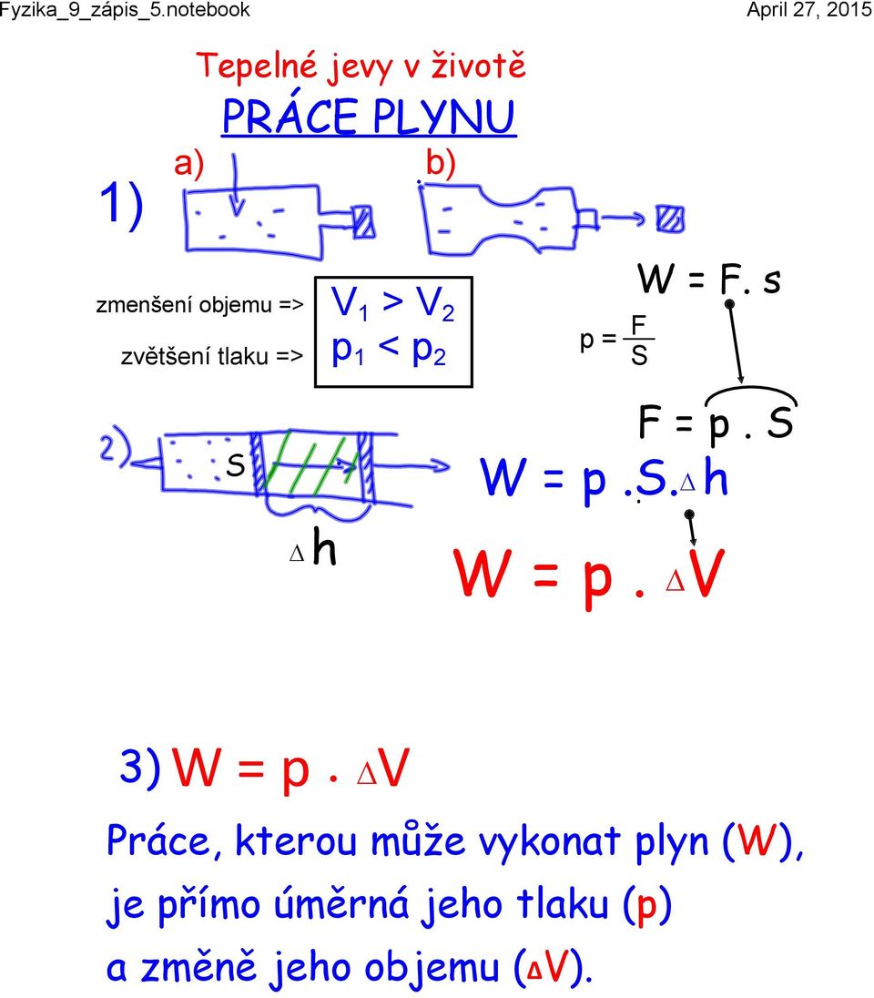 s S h F = p. S W = p.s. h W = p. V 3) W = p.