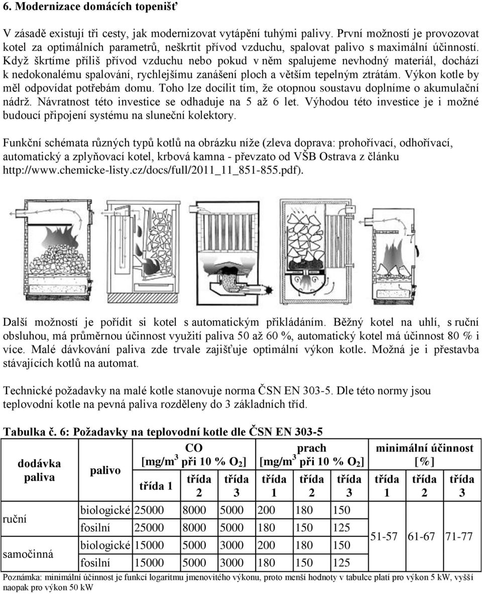 Když škrtíme příliš přívod vzduchu nebo pokud v něm spalujeme nevhodný materiál, dochází k nedokonalému spalování, rychlejšímu zanášení ploch a větším tepelným ztrátám.