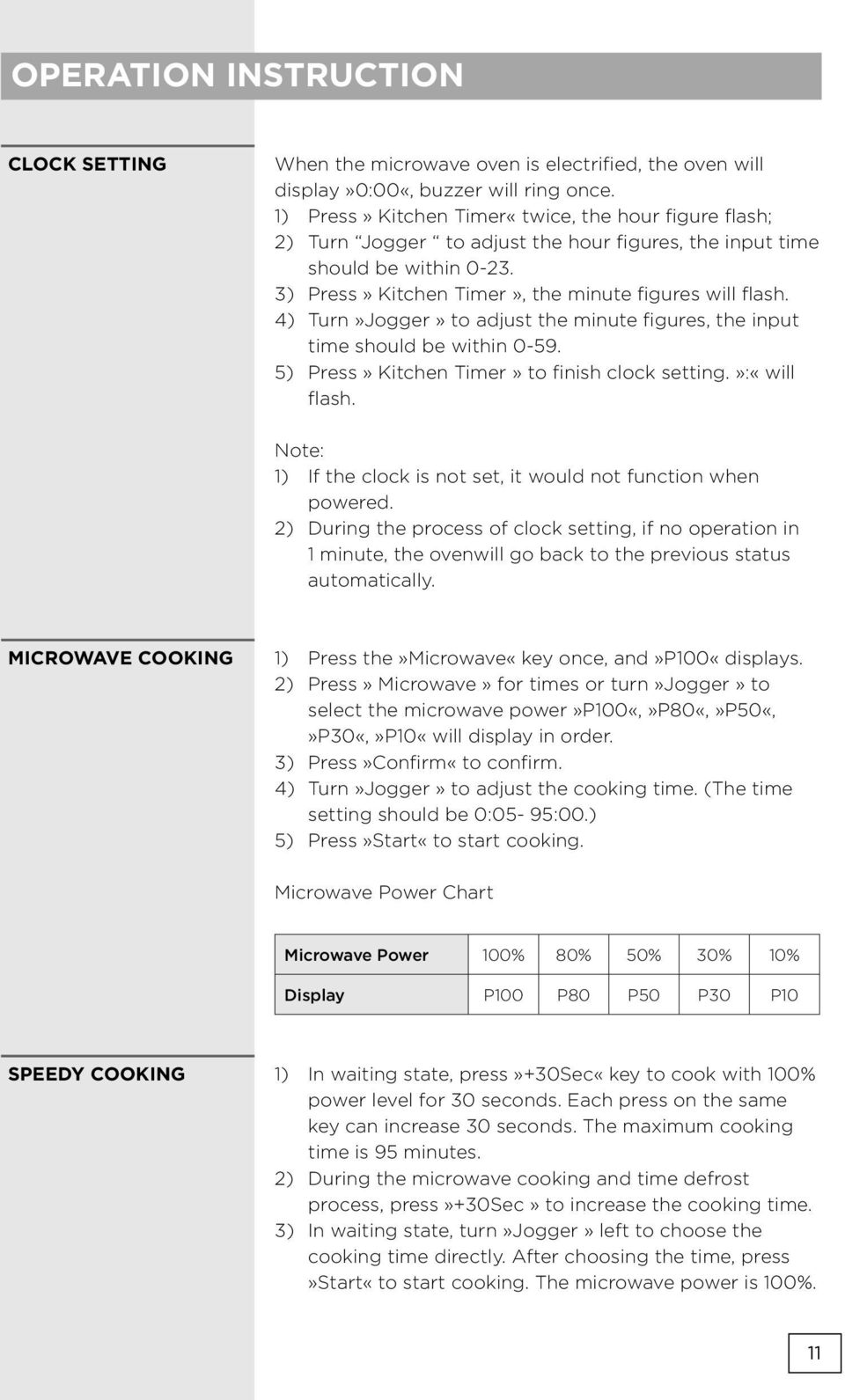 4) Turn»Jogger» to adjust the minute figures, the input time should be within 0-59. 5) Press» Kitchen Timer» to finish clock setting.»:«will flash.