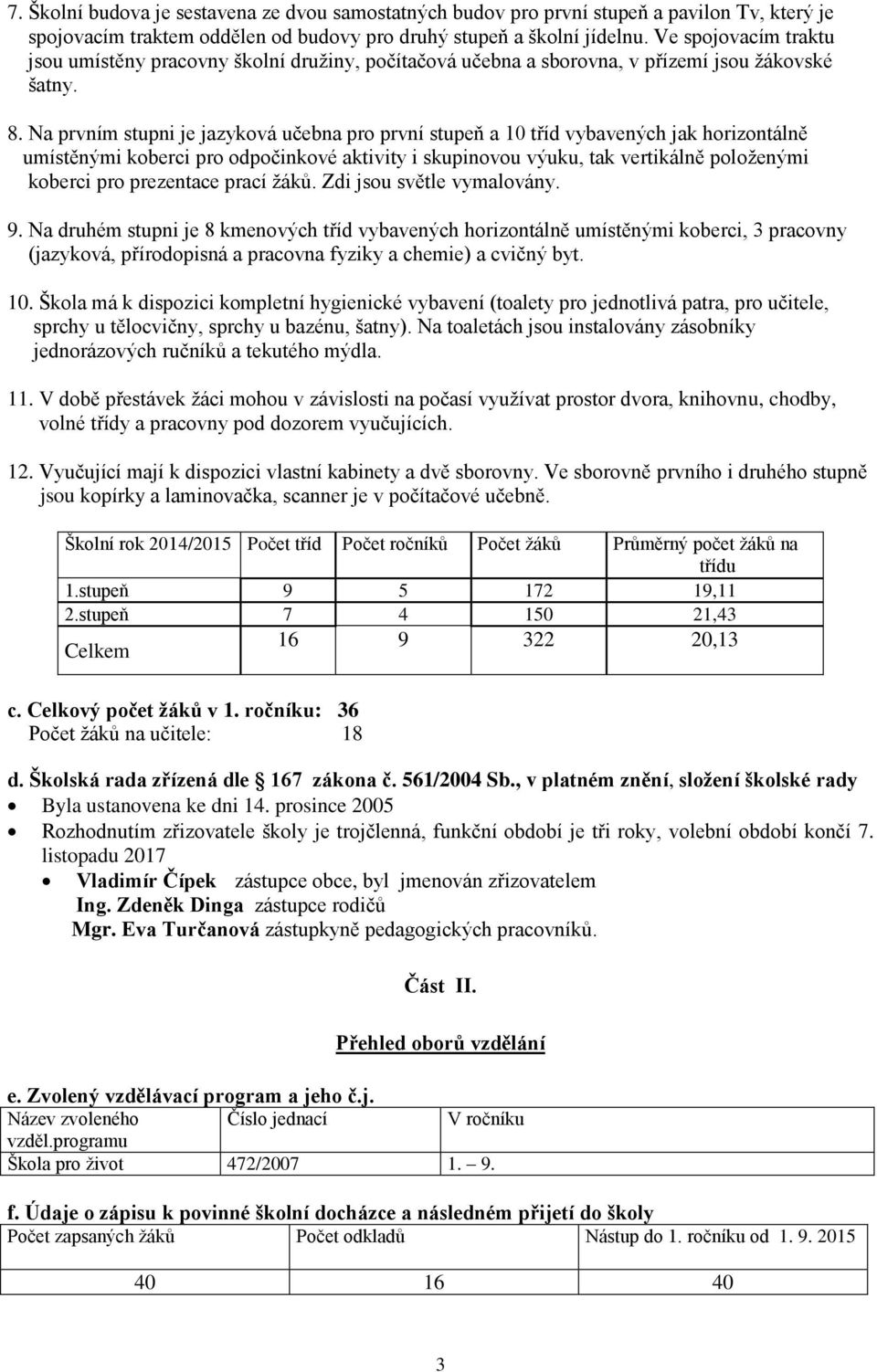 Na prvním stupni je jazyková učebna pro první stupeň a 10 tříd vybavených jak horizontálně umístěnými koberci pro odpočinkové aktivity i skupinovou výuku, tak vertikálně položenými koberci pro