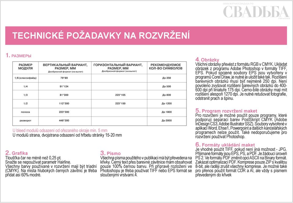 вылет) 223*105 223*150 Рекомендуемое кол-во символов До 350 До 500 До 800 До 1200 4. Obrázky Všichni obrázky převést z formátu RGB v CMYK.