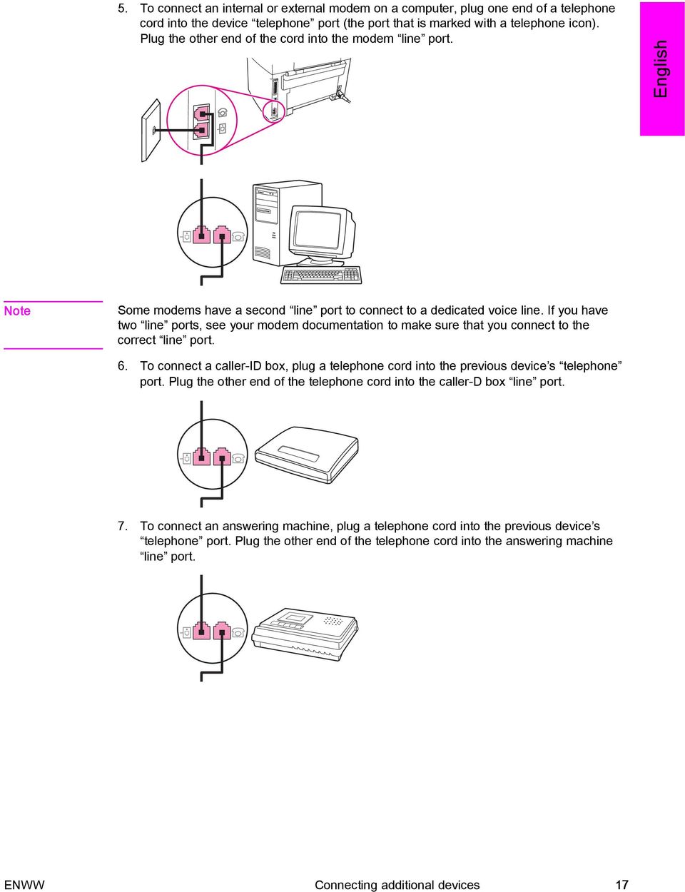 If you have two line ports, see your modem documentation to make sure that you connect to the correct line port. 6.