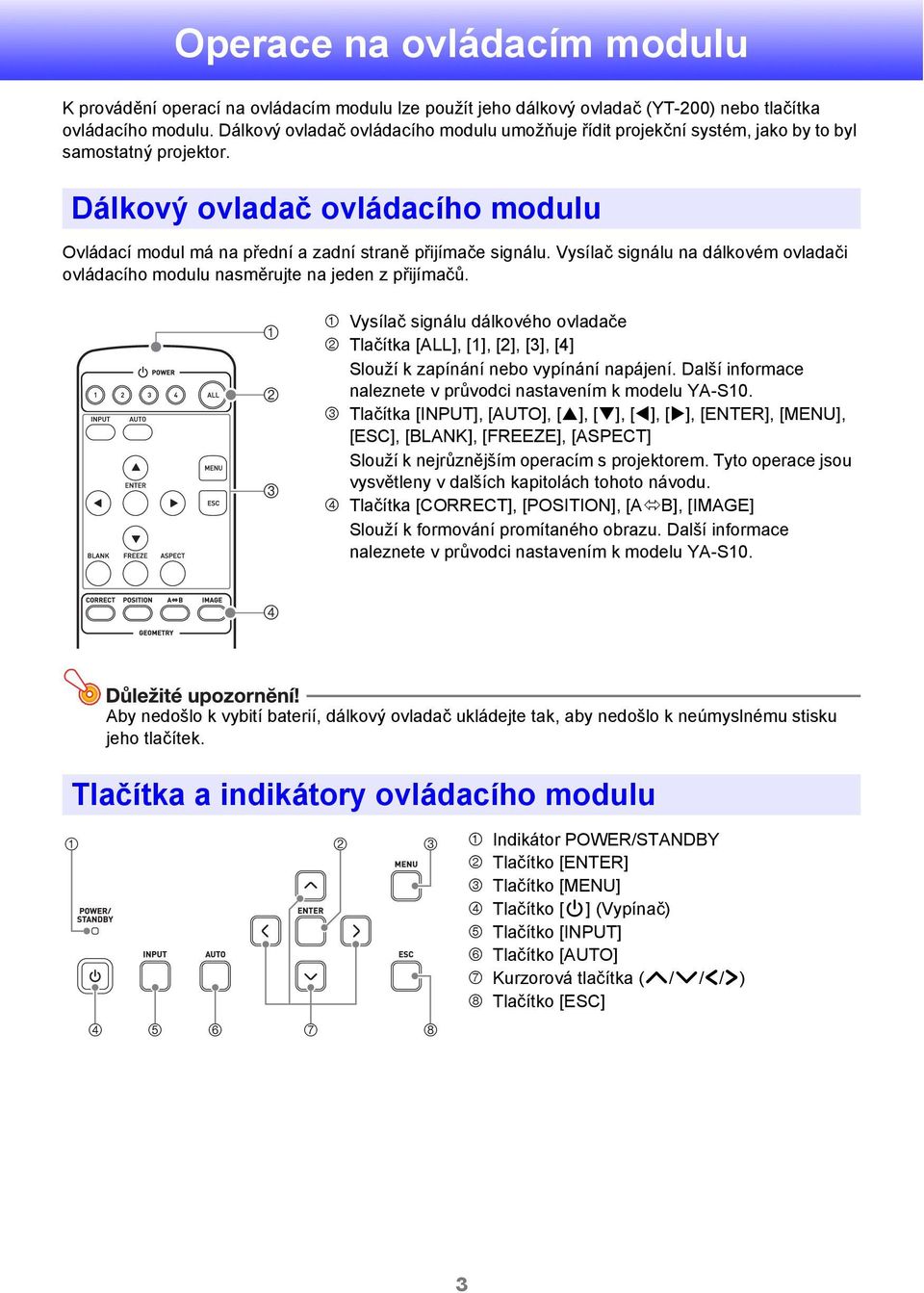 Vysílač signálu na dálkovém ovladači ovládacího modulu nasměrujte na jeden z přijímačů.