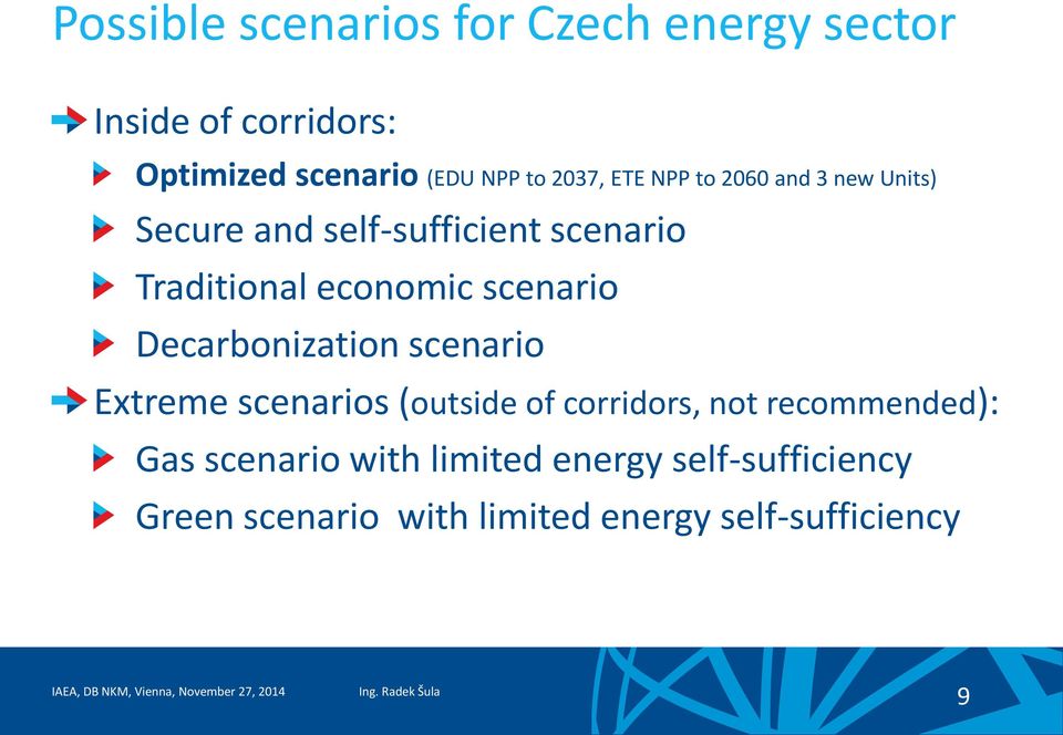 scenario Decarbonization scenario Extreme scenarios (outside of corridors, not recommended): Gas