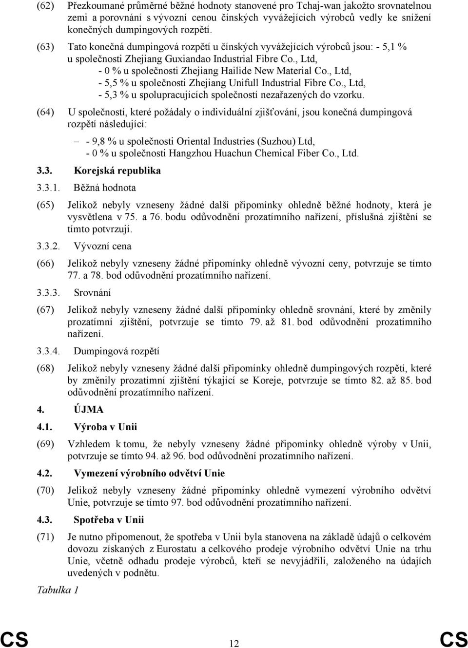 , Ltd, - 5,5 % u společnosti Zhejiang Unifull Industrial Fibre Co., Ltd, - 5,3 % u spolupracujících společností nezařazených do vzorku.