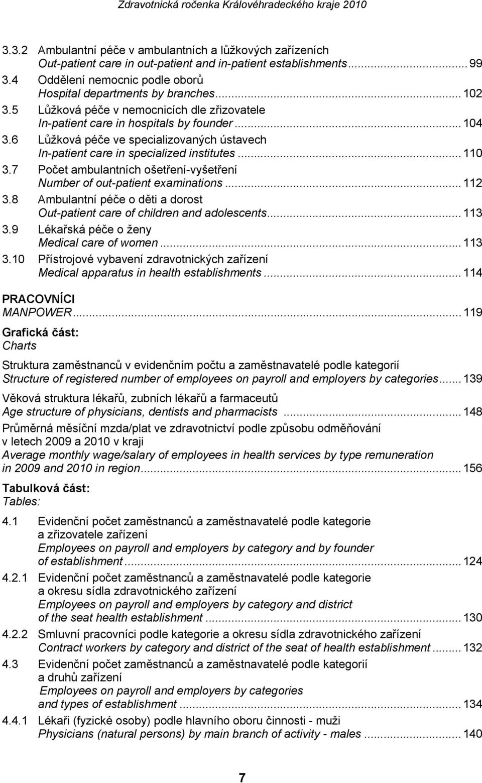 7 Počet ambulantních ošetření-vyšetření Number of out-patient examinations...112 3.8 Ambulantní péče o děti a dorost Out-patient care of children and adolescents...113 3.